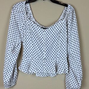 NWT Sans Souci White with Black Polka Dots Wide Neck Off Shoulder Crop Top
